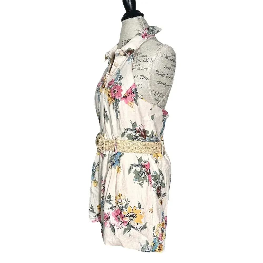 House of Harlow 1960 | Women | Floral Linen Blend Halter Belted Romper | Sz 12